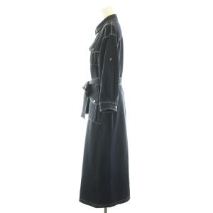 Diagram GRACE CONTINENTAL 24SS 配色ステッチワークシャツワンピース ロング 長袖 リボンベルト 38 M 紺 ネイビー 白 ホワイト