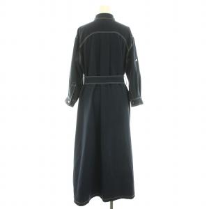 Diagram GRACE CONTINENTAL 24SS 配色ステッチワークシャツワンピース ロング 長袖 リボンベルト 38 M 紺 ネイビー 白 ホワイト