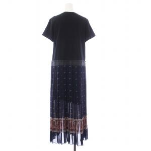 sacai ドッキングワンピース 半袖 ロング プリーツ 切替 ペイズリー 2 M 黒 紺 ブラック ネイビー 20-05184