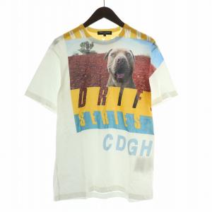綿天竺 製品プリントTシャツ カットソー 半袖 クルーネック ストレッチ ブルドッグ 犬 いぬ プリント S 白 ホワイト