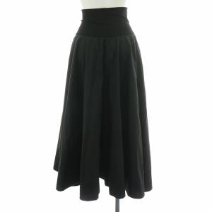 agnes b. フレアスカート ギャザー ミモレ ロング ウエストゴム ハイウエスト 無地 36 S 黒 ブラック