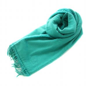 マフラー ストール キャメルヘアー フリンジ ロゴ刺繍 緑 グリーン /YT