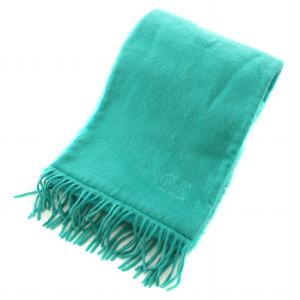 Max Mara マフラー ストール キャメルヘアー フリンジ ロゴ刺繍 緑 グリーン /YT