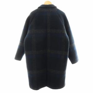 NOID スポンジボンディングショールカラーコート ロング丈 チェック柄 アウター F グレー 紺 ネイビー 黒