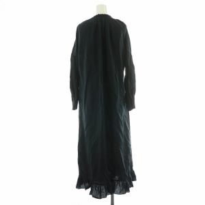 IENA シャツワンピース ギャザー ミモレ ロング スキッパー 長袖 無地 麻 リネン混 38 M 黒 ブラック