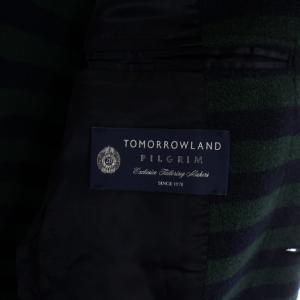 TOMORROWLAND PILGRIM テーラードジャケット シングル 2B ボーダー柄 46 M 紺 ネイビー 緑 グリーン 61-07-61-07001