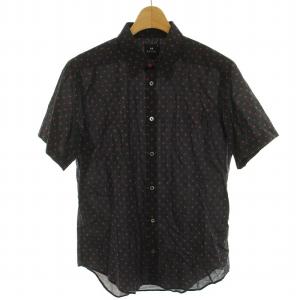 カジュアルシャツ ドット 水玉 半袖 M 黒 ブラック 赤 レッド /DK