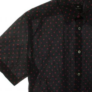 PS Paul Smith カジュアルシャツ ドット 水玉 半袖 M 黒 ブラック 赤 レッド /DK