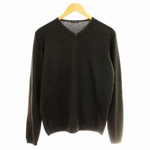 ニット Vネック カットソー ウール 薄手 長袖 46 カーキ