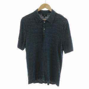 ポロシャツ 半袖 リブニット 薄手 絹 シルク100％ XL 紺 ネイビー /NQ