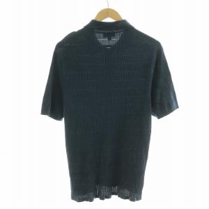 dunhill ポロシャツ 半袖 リブニット 薄手 絹 シルク100％ XL 紺 ネイビー /NQ