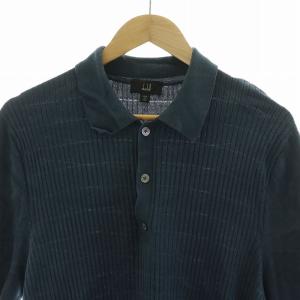 dunhill ポロシャツ 半袖 リブニット 薄手 絹 シルク100％ XL 紺 ネイビー /NQ