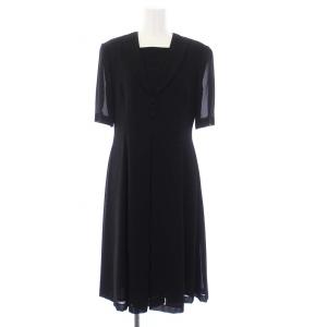 BLACK FORMAL ワンピース ひざ丈 半袖 シアー 切替 9AR M 黒 ブラック /KH
