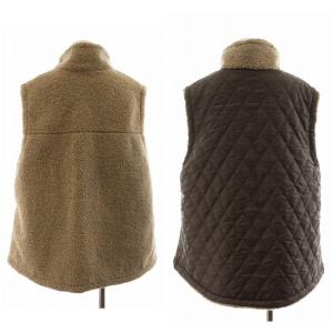 Plage リバーシブル キルティングベスト ボアハイネック ジップアップ 38 M 茶 ブラウン