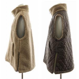 Plage リバーシブル キルティングベスト ボアハイネック ジップアップ 38 M 茶 ブラウン