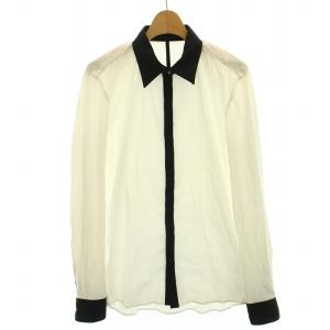 カジュアルシャツ バイカラー ストレッチ 長袖 S 白 ホワイト 黒 ブラック