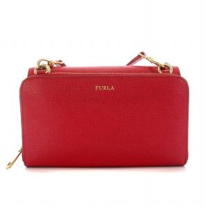 FURLA ショルダーバッグ ショルダーウォレット 長財布 ラウンドファスナー レザー 赤 レッド