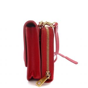 FURLA ショルダーバッグ ショルダーウォレット 長財布 ラウンドファスナー レザー 赤 レッド