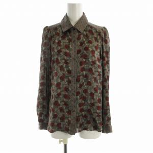 シャツ ブラウス 総柄 長袖 36 グレー 赤 レッド 0304-340-183 /RO
