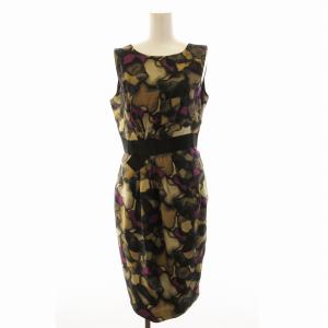 ワンピース ひざ丈 絹 シルク ノーリーズ リボン 38 M カーキ /EE