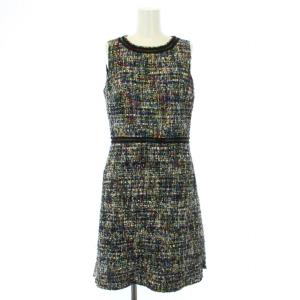 BOUTIQUE ワンピース ツイード ノースリーブ ひざ丈 I40 M 黒 ブラック マルチカラー /TK