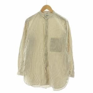 カジュアルシャツ バンドカラー 長袖 ストライプ フィッシュテール M アイボリー 茶 ブラウン