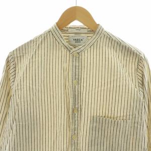 YAECA カジュアルシャツ バンドカラー 長袖 ストライプ フィッシュテール M アイボリー 茶 ブラウン