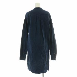 GASA Pero バンドカラーシャツ ブラウス チュニック丈 長袖 40 L 紺 ネイビー