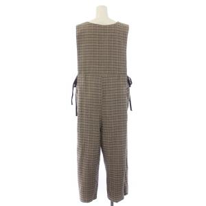 nest Robe 撚り杢チェックオーバーオール オールインワン ノースリーブ チェック柄 ウール 麻 リネン F ベージュ 01193-1215
