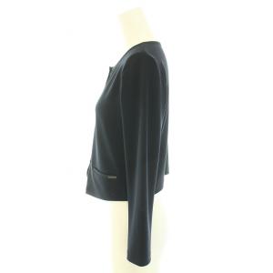 FOXEY NEW YORK フランネル Flannel カーディガン クルーネック 長袖 ロゴプレート 40 M 紺 ネイビー 34258