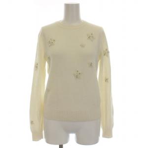 セーター ニット スター パール装飾 クルーネック 長袖 36 S 白 ホワイト