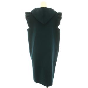 René ニットフーディジレ ベスト 前開き ロング ハイゲージ フリル ロゴプレート タグ付き 34 S 緑 グリーン