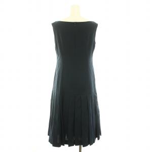 René ワンピース ひざ丈 ノースリーブ プリーツ フリル フェイクパール タグ付き 麻 リネン 34 S 紺 ネイビー