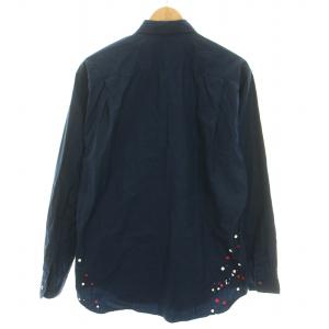 COMME des GARCONS SHIRT シャツ スタンダードカラー 長袖 ペイント加工 M 紺 ネイビー WS23085
