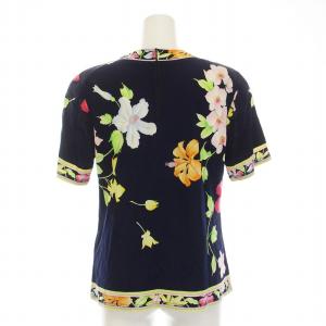 LEONARD Tシャツ カットソー 花柄 半袖 M 紺 ネイビー マルチカラー