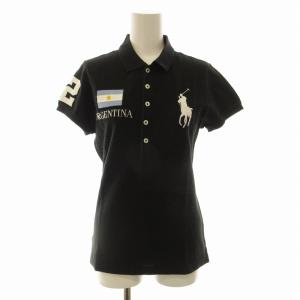 THE SKINNY POLO ポロシャツ ロゴ刺繍 国旗柄 半袖 L 黒 ブラック