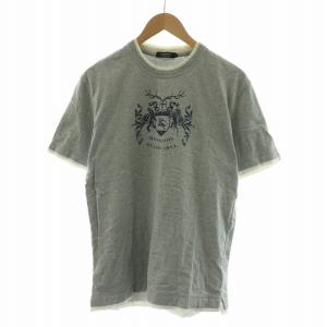 フェイクレイヤードTシャツ カットソー 半袖 プルオーバー プリント 3 L グレー /NQ