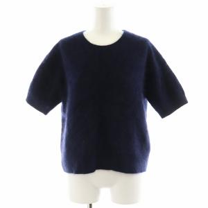 24AW fluffy ファーハーフスリーブプルオーバー ニット 半袖 ウール 紺 ネイビー 24080900362030