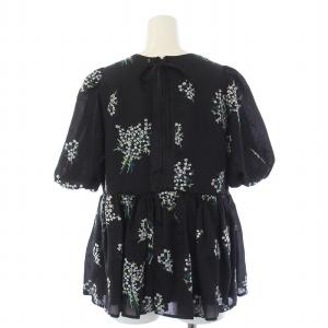 Chesty 21SS カスミソウ刺繍ブラウス シャツ 半袖 パフスリーブ 刺繍 0 XS 黒 ブラック 21H606