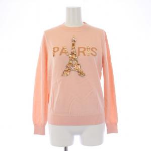 22AW ニット セーター 長袖 クルーネック ビジュー装飾 ロゴ ウール F ピンク /BM