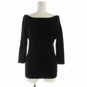 リブニット セーター プルオーバー ボートネック 絹 シルク混 七分袖 F 黒 ブラック