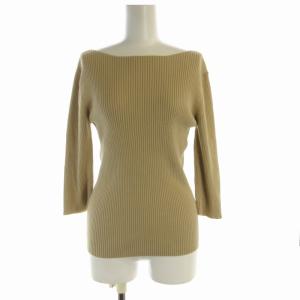 リブニット セーター プルオーバー ボートネック 絹 シルク混 七分袖 F ベージュ