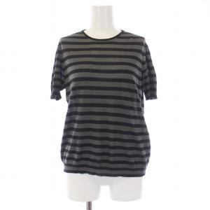 ニット カットソー 半袖 クルーネック ボーダー柄 1 S 黒 ブラック グレー 6518-299-0192