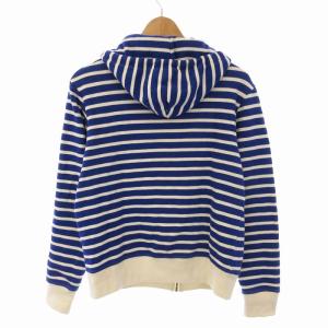 Maison Kitsuné ジップアップパーカー フード ボーダー 長袖 XS 青 ブルー 白 ホワイト