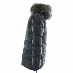 DUVETICA KAPPA ダウンコート アウター ナイロン ミドル丈 ジップアップ フード フォックスファー 42 L 紺 ネイビー