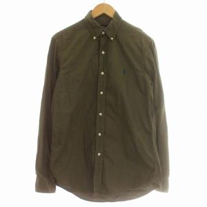シャツ ボタンダウン コットン 長袖 ワンポイント S カーキ /G