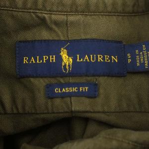 RALPH LAUREN シャツ ボタンダウン コットン 長袖 ワンポイント S カーキ /G