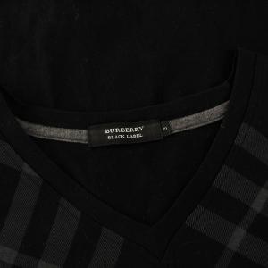 BURBERRY BLACK LABEL Tシャツ カットソー Vネック チェック 長袖 3 L 黒 ブラック