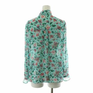GRACE CONTINENTAL フラワープリントシフォンブラウス シャツ 長袖 ボウタイ 花柄 プルオーバー 36 S 水色 ライトブルー 19241073