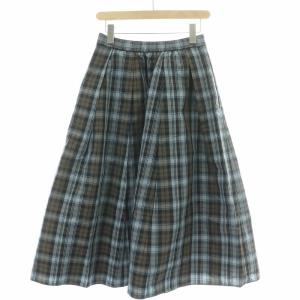 23区 フレアスカート タック ミモレ ロング ナイロン チェック柄 38 M 青 ブルー 黒 ブラック 茶 ブラウン